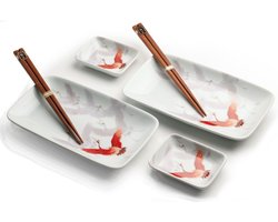 Edo Japan - Sushiset - Kraanvogel - 2 Persoons - 6 Delig- Sushi set - Inclusief - 2 Sushi borden - 2 sushi schaaltjes - 2 sushi stokjes