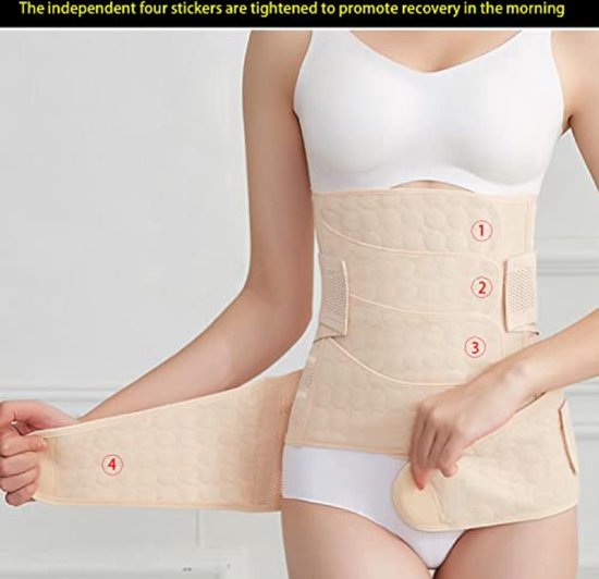 3-in-1 postpartale riem, buikondersteuning, herstelriem, postpartum riem voor dames, postnatale buikgordel, terugvormingsgordel voor na de geboorte (Plussize, beige