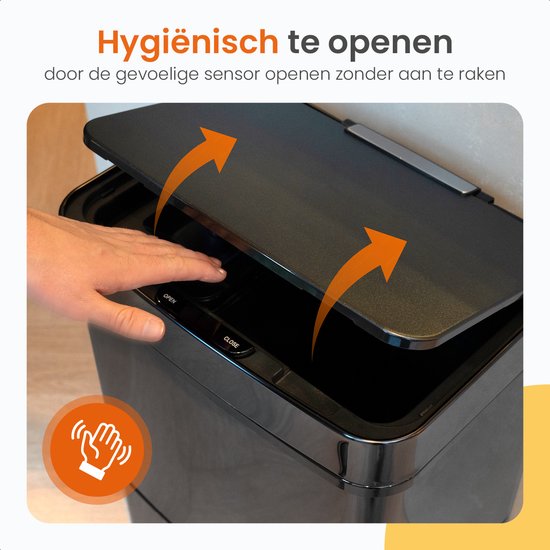 Hygiënisch openen van de prullenbak met de handsfree sensor.