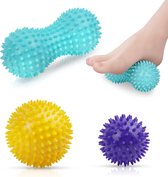 Massageballen fasciabal, set van 3 egelballen, spiked massagebal hard, massageballen met noppen, voor rug, benen, voeten en handen