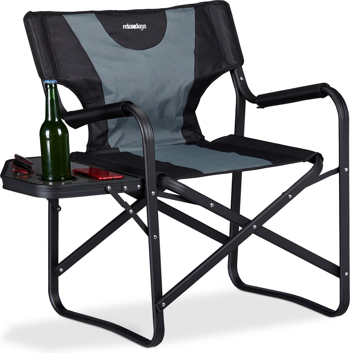 Relaxdays Campingstoel - tafel - regiestoel - bekerhouder - opvouwbare stoel - tuinstoel