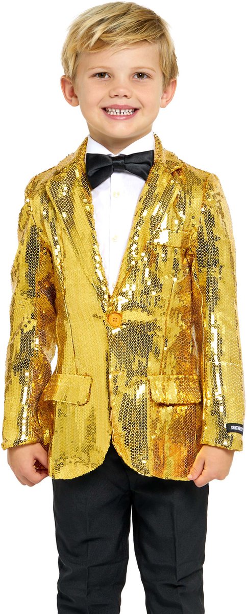 Suitmeister Sequins Gold - Gouden Blazer - Glimmend Jasje - Outfit Voor Carnaval - Goud - Maat: L - EU 134/140 - 146/152 - 10-12 jaar