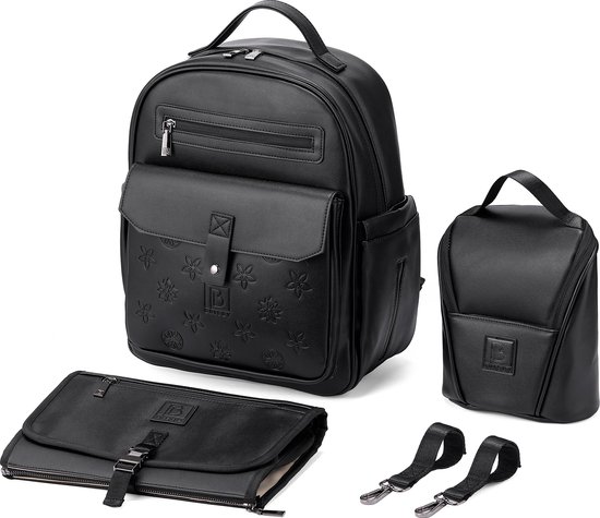 Brisby Venezia Slijtvaste Luiertas - Verzorgingstas - incl. Verschoonmatje - Koeltas - Buggy & Kinderwagen Haken - PU Leer - Zwart