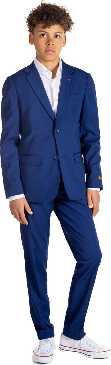 OppoSuits Daily Dark Blue - Casual Tiener Pak - Voor Bruiloften, Schoolfeesten en Casual Chic - Inclusief Pantalon en Blazer - Blauw - Maat: EU 146/152 - 12 Jaar