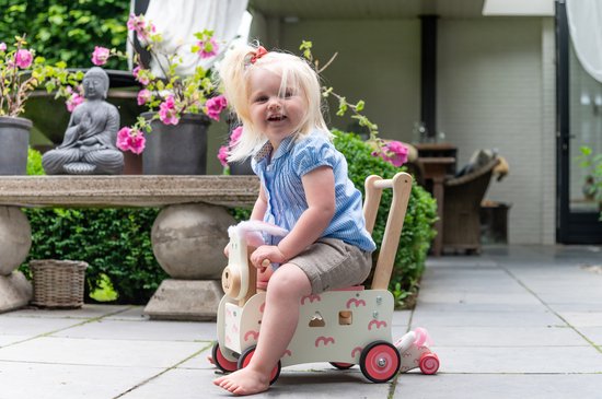 Houten loopwagen konijn met blokken