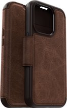 Otterbox - Geschikt voor iPhone 15 Pro - Strada Case leren bookcase hoesje - Bruin + Lunso Screenprotector