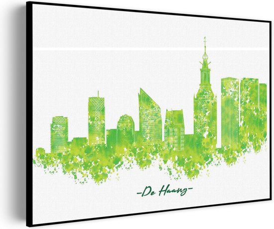 Akoestisch Schilderij Skyline Den Haag Watercolor Paint Rechthoek Horizontaal Pro XL (120 x 86 CM) - Akoestisch paneel - Akoestische Panelen - Akoestische wanddecoratie - Akoestisch wandpaneel