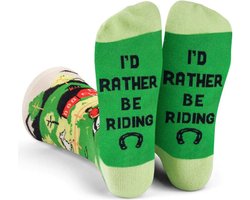 Grappig Sokken met Paarden en tekst op de zolen: I'd rather be riding - Sokken voor ruiters maat 38-44