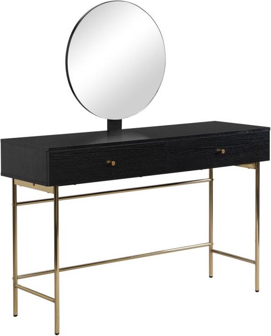 PASCAL MORABITO Kaptafel met spiegel en 2 lades - Mdf en staal - Zwart en goud - MILAVIA van Pascal Morabito L 120 cm x H 138 cm x D 40 cm