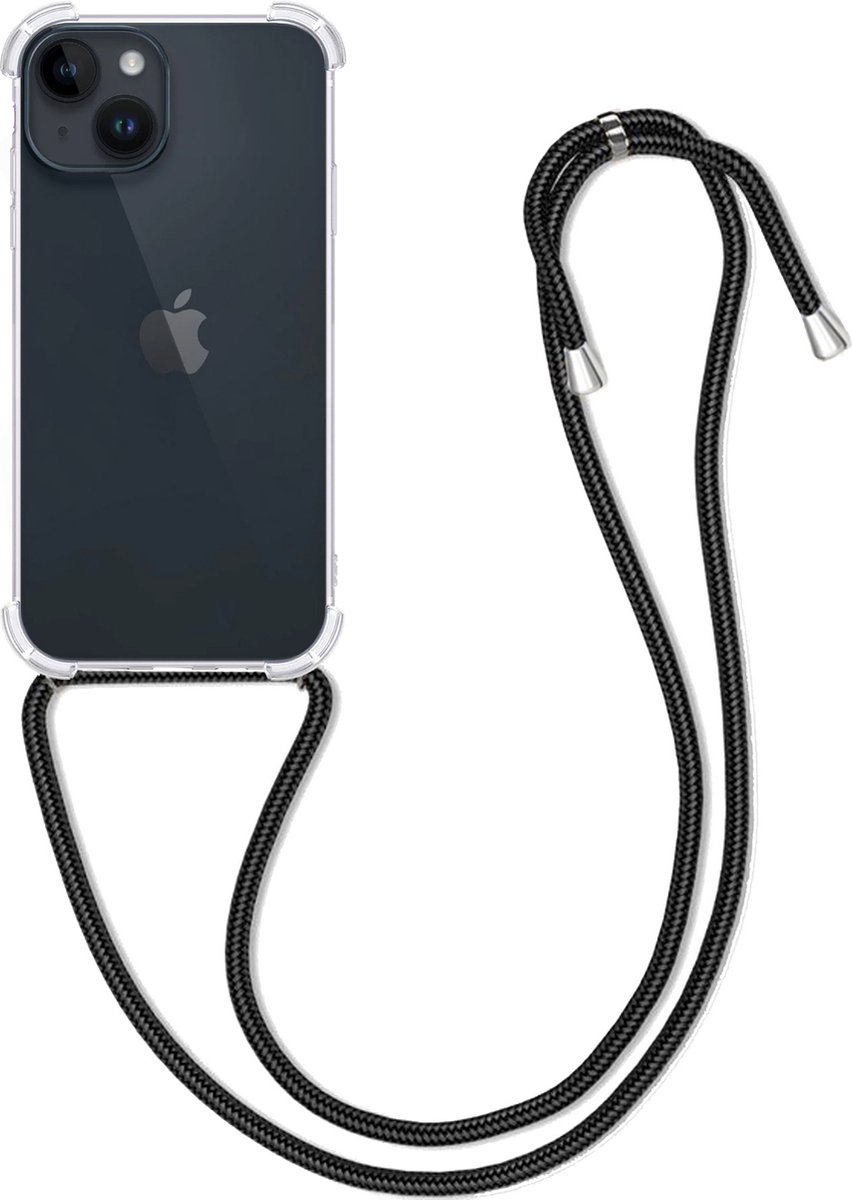 Hoesje Geschikt voor Apple iPhone 15 - Met Koord - Shock Proof - Siliconen Case - Back Cover - Telefoonkoord - Telefoon Hoes Shockproof - Telefoonketting - Transparant