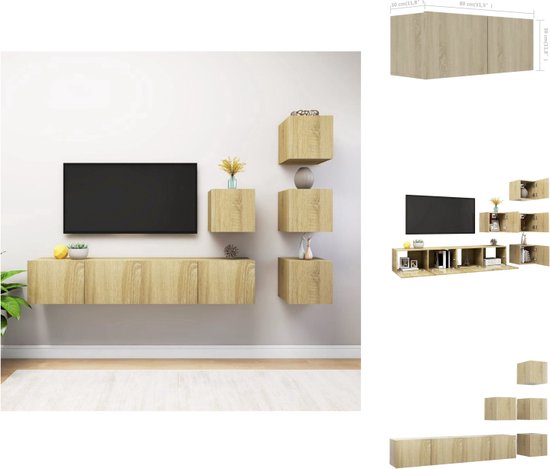 vidaXL TV-meubelset Sonoma Eiken - Hangende spaanplaten kasten - Verschillende maten - Eenvoudig te reinigen - Montage vereist - Inclusief 4x 30.5x30x30cm - 2x 80x30x30cm - vidaXL - Kast