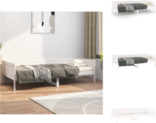vidaXL Slaapbank - Massief grenenhout - Rustieke charme - Stevige lattenbodem - Wit - 203.5 x 96.5 x 56.5 cm - Geschikte matras- 90 x 200 cm - Montage vereist - Bed