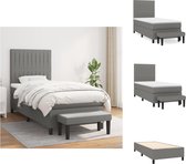 vidaXL Boxspringbed - Donkergrijs - 203 x 100 x 118/128 cm - Met verstelbaar hoofdbord - Pocketvering matras - Middelharde ondersteuning - Huidvriendelijk topmatras - Inclusief multifunctioneel bankje - Bed