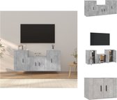 vidaXL TV-meubelset - Klassiek betongrijs - Bewerkt hout - Wandgemonteerd - Voldoende opbergruimte - Kast