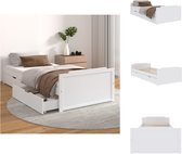 vidaXL Bedframe Grenenhout - Opbergfunctie - Wit - 203.5x96x48.5 cm - Incl - lade - Geschikt voor 90x200 cm matras (Montage vereist) - Bed