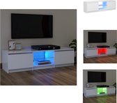 vidaXL tv-meubel - LED-verlichting - RGB - wit - bewerkt hout en gehard glas - 120x30x35.5 cm - Kast