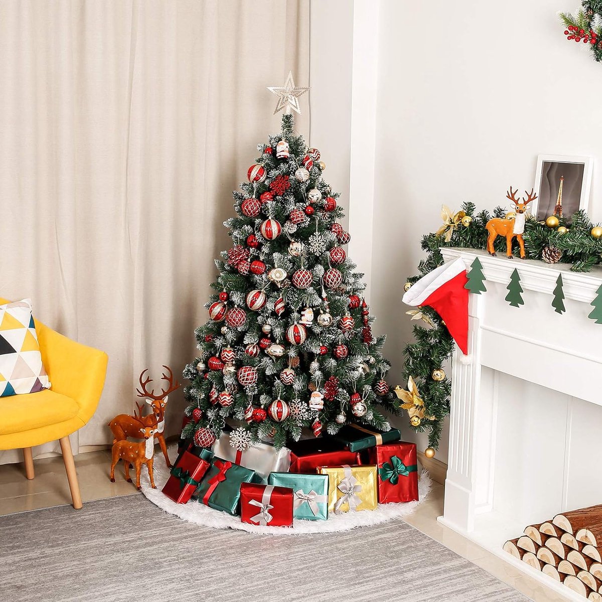 Kerstboom Spar met Standaard 120cm-240cm voor Herbruikbare Kerstversiering (Kerstboom met Sneeuw, 120cm)