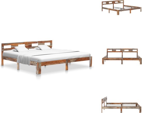 vidaXL Cadre de lit en bois de Sesham - Grijs - 205 x 205 x 73 cm - Lit