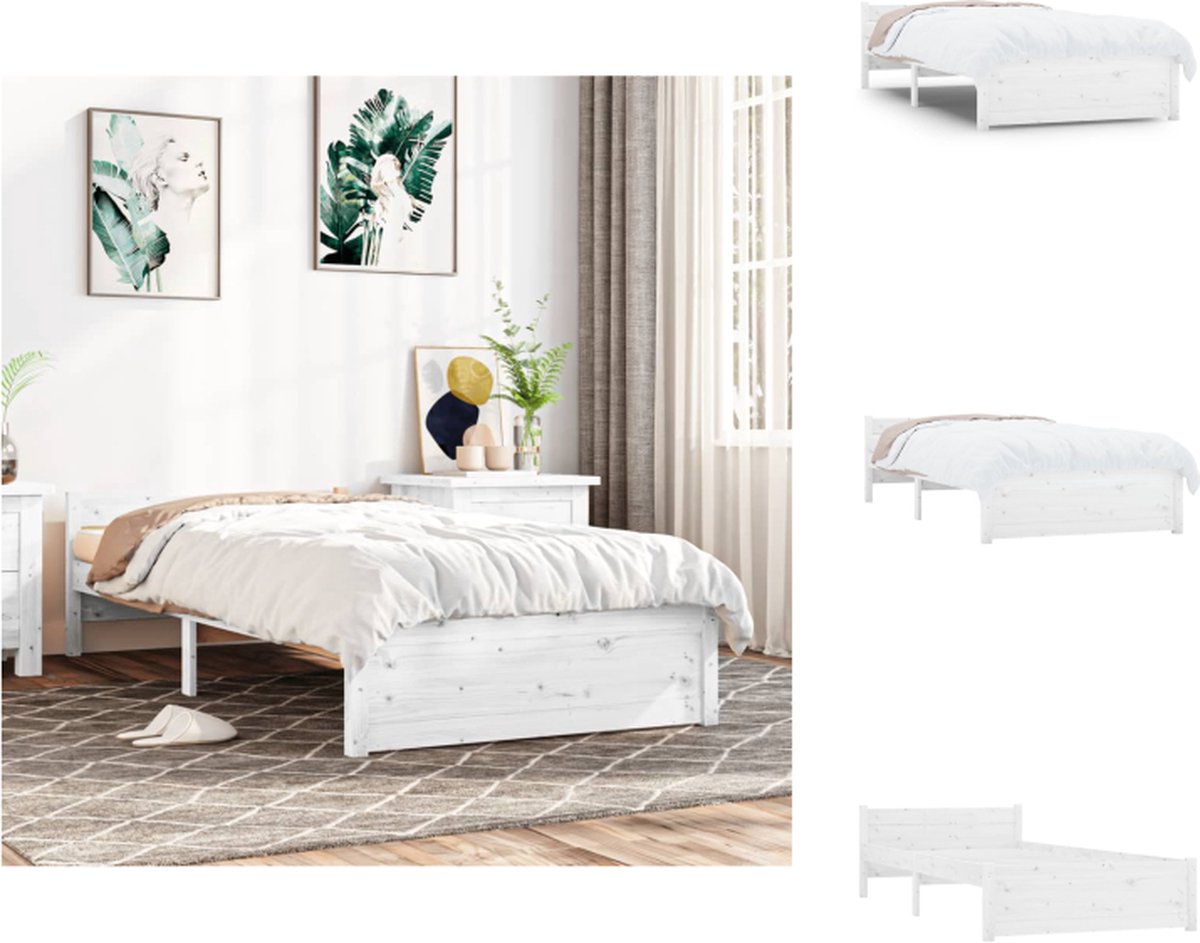 VidaXL Bedframe Houten eenpersoonsbed 90 x 200 cm Wit Massief grenenhout Stabiel en comfortabel Bed