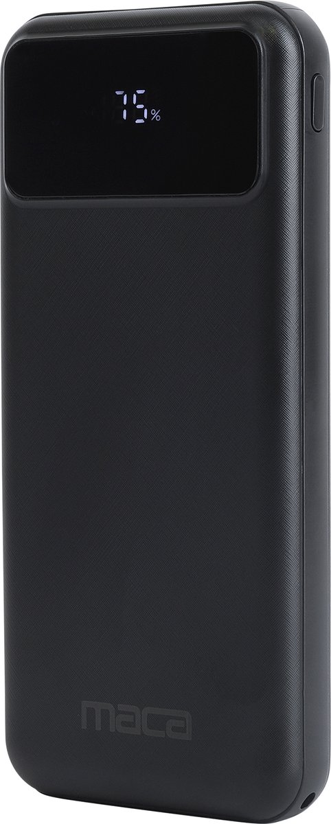 Maca Powerbank 10000 mAh - Ingebouwde Kabels - 22,5W snellader - USB A, USB C, Micro - Met Led Display - Zwart - Universele oplader - Iphone - Samsung