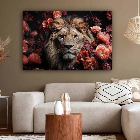 Peinture sur toile 120x80 cm - Fleurs de lion - Accessoires de décoration de chambre - Peintures animaux de salon - Décoration murale chambre - Décoration murale cuisine - Toile murale intérieur - Décoration maison
