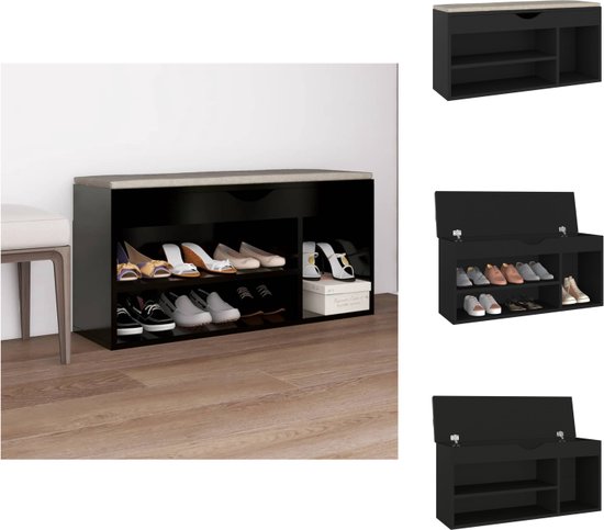 vidaXL Schoenenbank - Zwart - 104 x 30 x 49 cm - Met Kussen - Schoenenkast