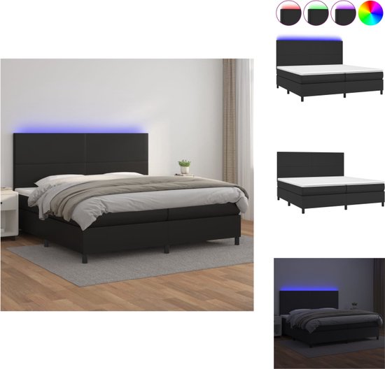 vidaXL Boxspring Bed - LED - Kunstleer - 203 x 200 cm - Pocketvering - Huidvriendelijk - Bed