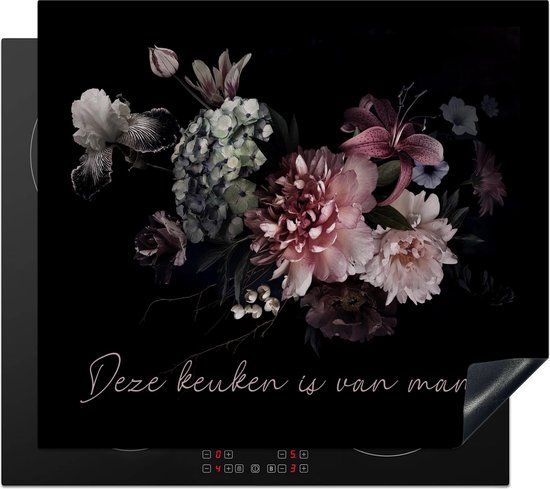 KitchenYeah© Inductie Beschermer 60x52 cm Keuken Decoratie Kookplaat Beschermer voor Inductiekookplaat Afdekplaat Anti Slip Mat - Bloemen - Waterverf - Stilleven - Bruin - Vintage