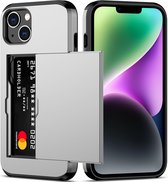 iPhone 15 Hoesje met Pasjeshouder - Shockproof telefoonhoesje voor 2 pasjes - Mobiq Hybrid Card Case iPhone 15 grijs - Geschikt voor iPhone 15