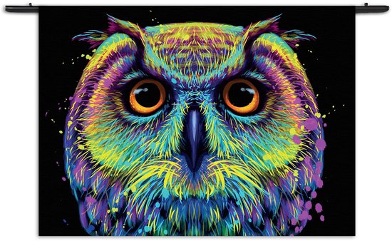Velours Wandkleed Colored Owl 01 Rechthoek Horizontaal XXL (130 X 180 CM) - Wandkleden - Met roedes
