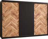 Zweefdeurkast Kledingkast met 3 schuifdeuren Garderobekast slaapkamerkast Kledingstang met planken (LxHxP): 250x250x60 cm - Poppy (Zwart, 250)