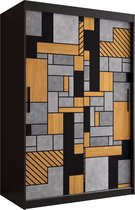 Zweefdeurkast Kledingkast met 2 schuifdeuren Garderobekast slaapkamerkast Kledingstang met planken (LxHxP): 120x200x60 cm - Varus I (Zwart, 120) met lades
