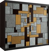 Zweefdeurkast Kledingkast met 2 schuifdeuren Garderobekast slaapkamerkast Kledingstang met planken (LxHxP): 200x200x60 cm - Varus I (Zwart, 200) met lades