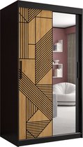Zweefdeurkast met spiegel Kledingkast met 3 schuifdeuren Garderobekast slaapkamerkast Kledingstang met planken (LxHxP): 100x200x62 cm - Lora II (Zwart, 100)