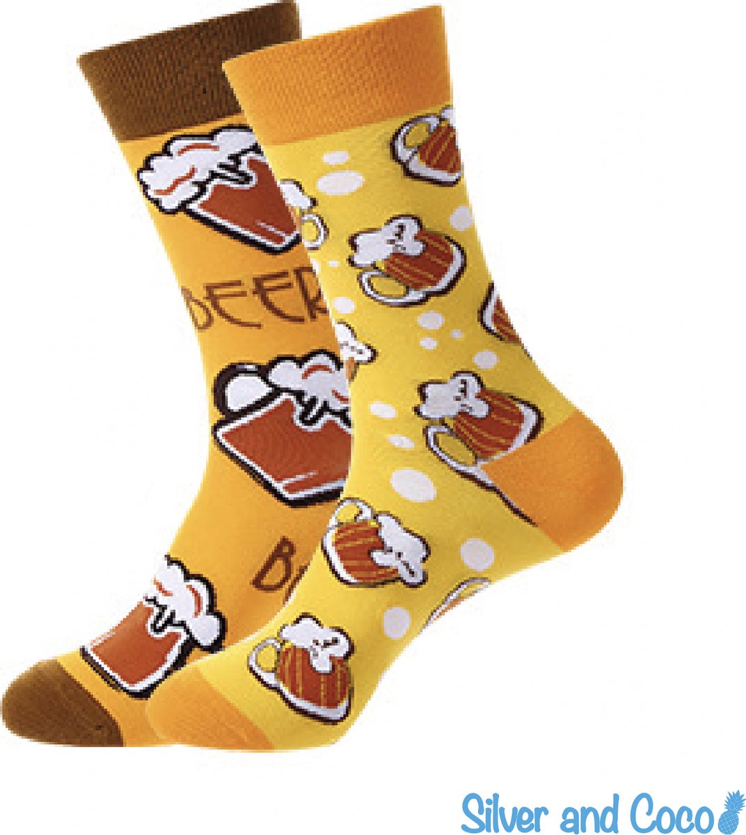 SilverAndCoco - Gekke Vrolijke Foute Sokken / Leuke Grappige Dikke Warme Huissokken Dames & Heren Kerstcadeau pakket / Thermosokken Katoen / Mannen Wintersokken Mannen en Vrouwen Socks Sinterklaas Schoen Kerst Cadeautje - Bier / Biertje