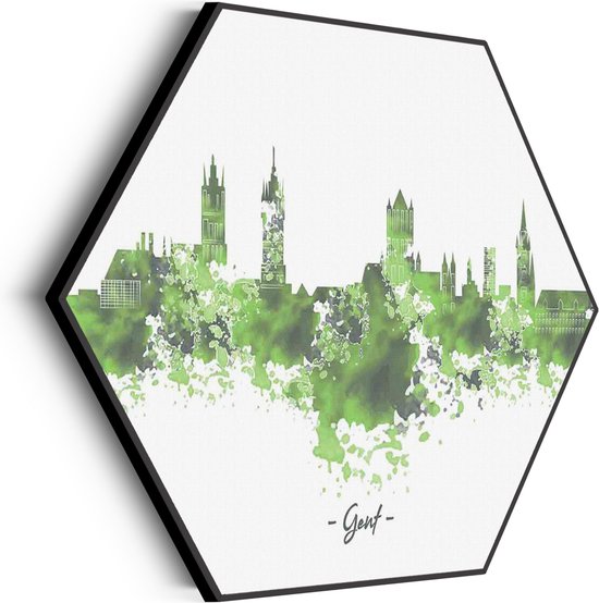 Akoestisch Schilderij Skyline Gent Watercolor Paint Hexagon Basic XL (140 X 121 CM) - Akoestisch paneel - Akoestische Panelen - Akoestische wanddecoratie - Akoestisch wandpaneel