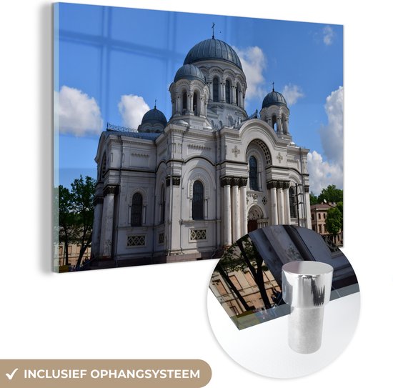 MuchoWow® Glasschilderij 90x60 cm - Schilderij acrylglas - De kerk van de Aartsengel Michaël uit het Keizerrijk van Rusland - Foto op glas - Schilderijen