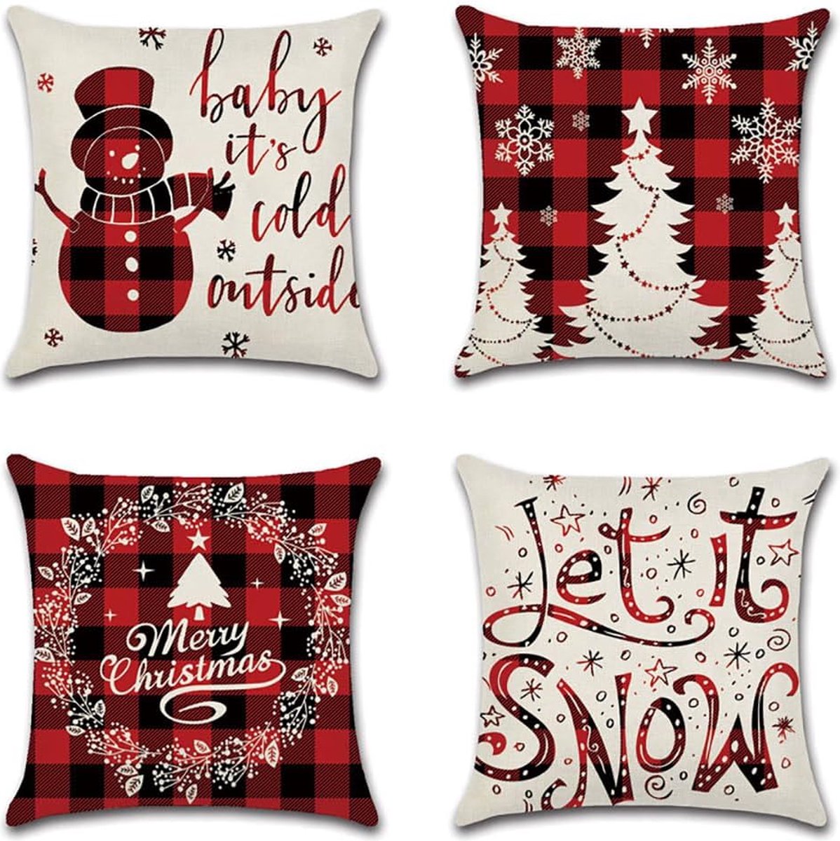 Unyqoos Kussenhoezen set van 4 45 x 45 cm Linnen Decoratieve Kussenhoezen voor Landhuisstijl Decoratieve Kussen Tuin Buitenkussen Sofa Kussen (Kerst Sneeuwman) Kerstsneeuwpop