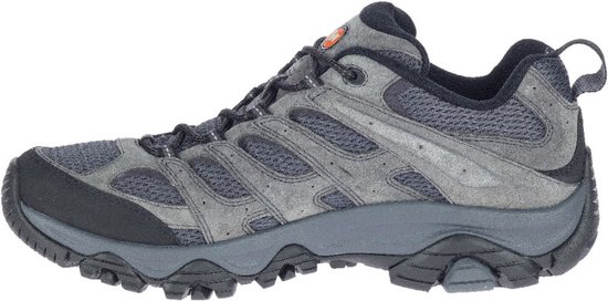 Grijze Merrell wandelschoen, zijkant, met mesh en zwarte details