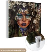 MuchoWow® Glasschilderij 50x50 cm - Schilderij acrylglas - Vrouw - Bloemen - Make-up - Foto op glas - Schilderijen