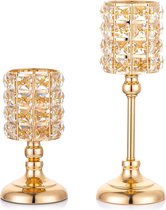 Kaarsenhouder Kristallen glazen theelichthouder, set van 2 gouden kaarsenhouders voor stompkaarsen, metaal, moderne kaarsenhouder voor bruiloft, eettafel, verjaardag, feest, woonkamer, tafel.