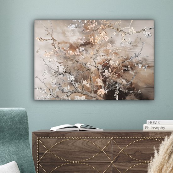 Tableau sur toile Fleur d'amandier - Peinture - Painting - Art - Van Gogh - Beige - Abstrait - 150x100 cm - Décoration murale
