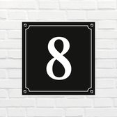 Huisnummerbord Mat zwart Deluxe - Nummer 8 - incl. bevestiging | formaat 12 x 12 cm | - huisnummerbordje - nummerbord - voordeur