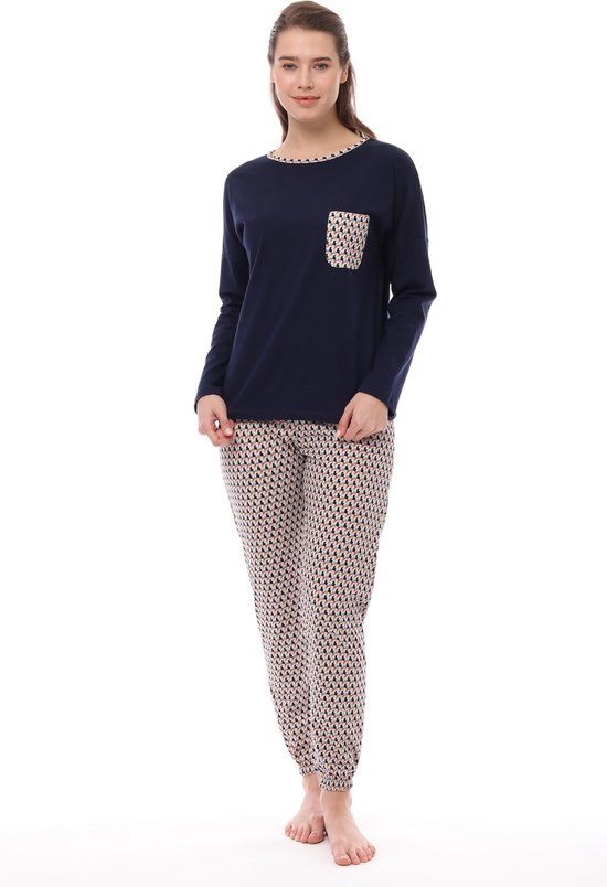 Pijadore - Dames Pyjama Set, Lange Mouwen, Donkerblauw - XL