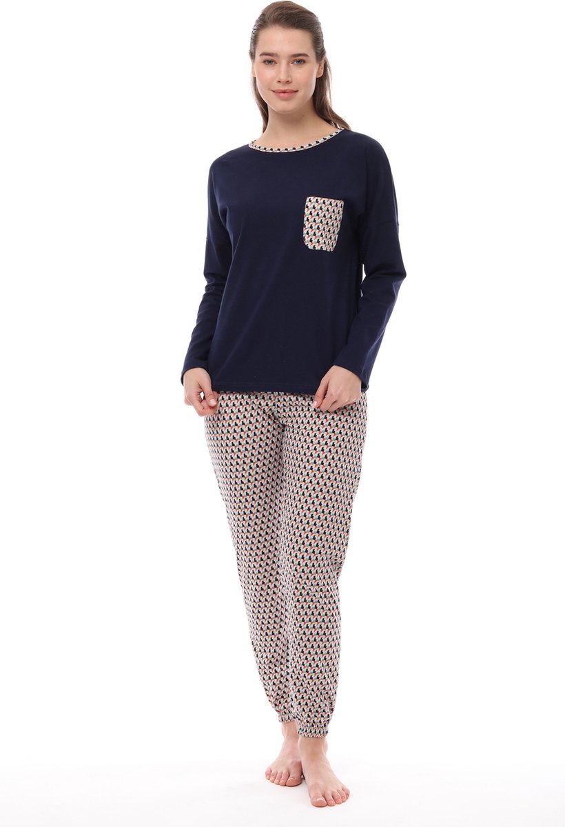 Pijadore Dames Pyjama Set, Lange Mouwen, Donkerblauw