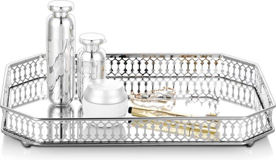 Metal Mirrored Graceful Decorative Tray, Silver Rectangular Candle Holder, Wedding Hose Cupcake Tray, Table Storage Sheet, Multifunctional Dish Plate, Cosmetics Jewelry Tray