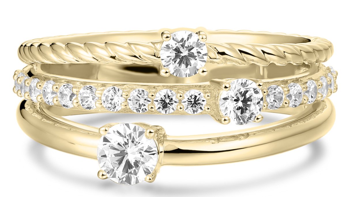 ALEXCRAFT 3-delig Ringenset voor Dames, verstelbare Ringen Goud Zilver, Vintage Stapelbaar Open Ring met Zirkonia, Diamant, 14K verguld, Paarring, Set Meisjes Moeder Vrouwen Geschenk