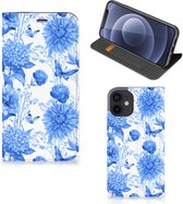 Smart Cover voor Geschikt voor iPhone 12 Mini Flowers Blue