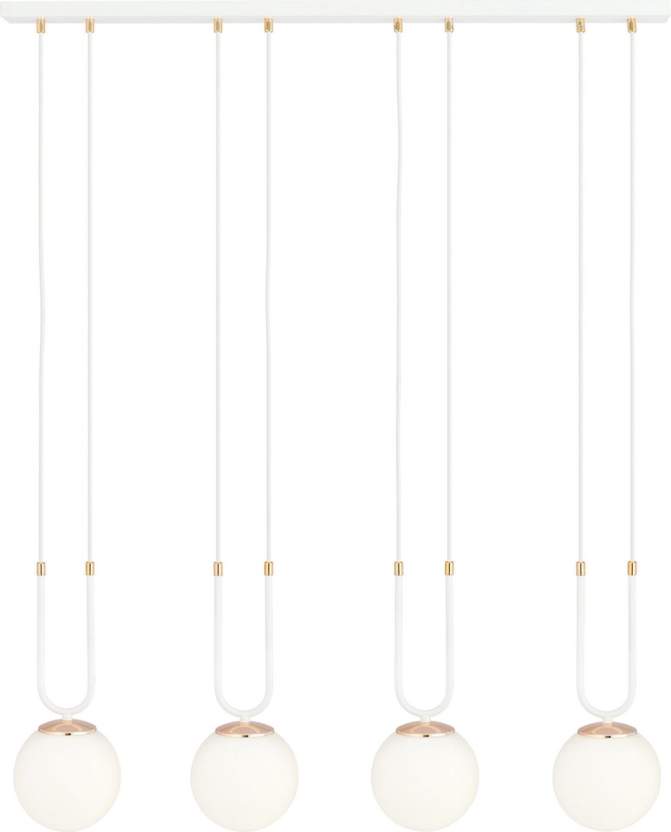 Emibig Aarhus 4 lamp wit met wit opaal glas E14 grote hanglamp 92 cm breedte - Perfecte verlichting voor elke ruimte
