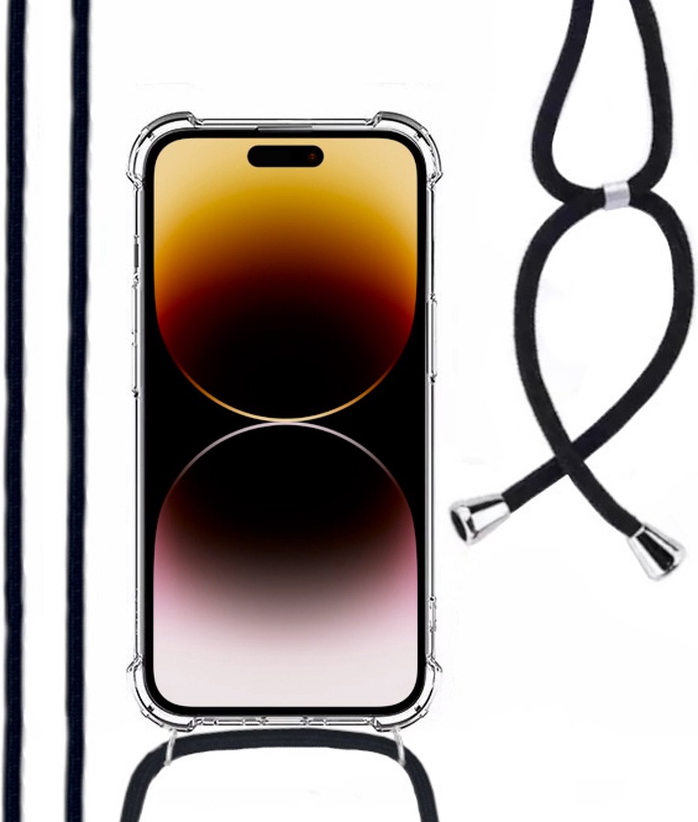 Hoesje Met Koord Geschikt Voor iPhone 14 Pro Max - Lennexo Shockproof Hoesje Transparant Met Koord